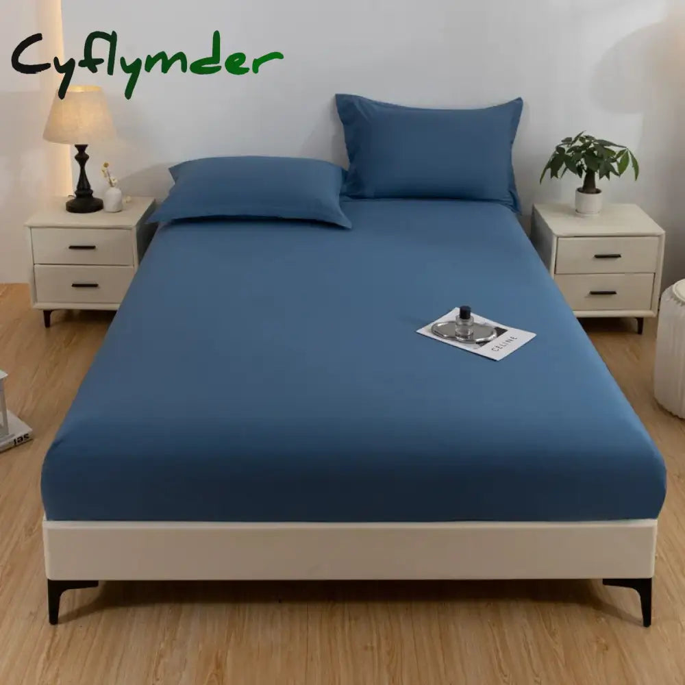 Cyflymder New Skin Friendly Waterproof Bed Hat Solid Color Single Bed Cover Fitted Sheet with Elastic 160x200 200x220