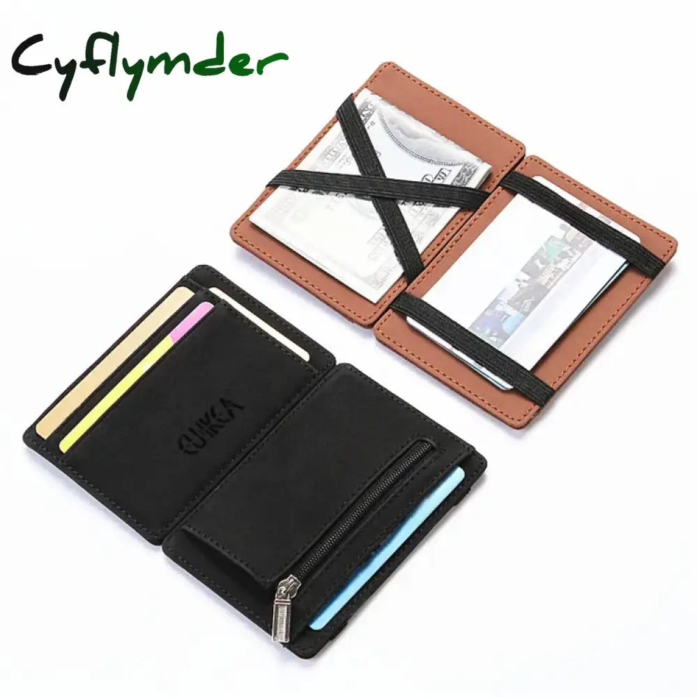 Cyflymder New Slim Men Male Pu Leather Mini Small Magic Wallets Ultra Thin Zipper Coin Purse Pouch