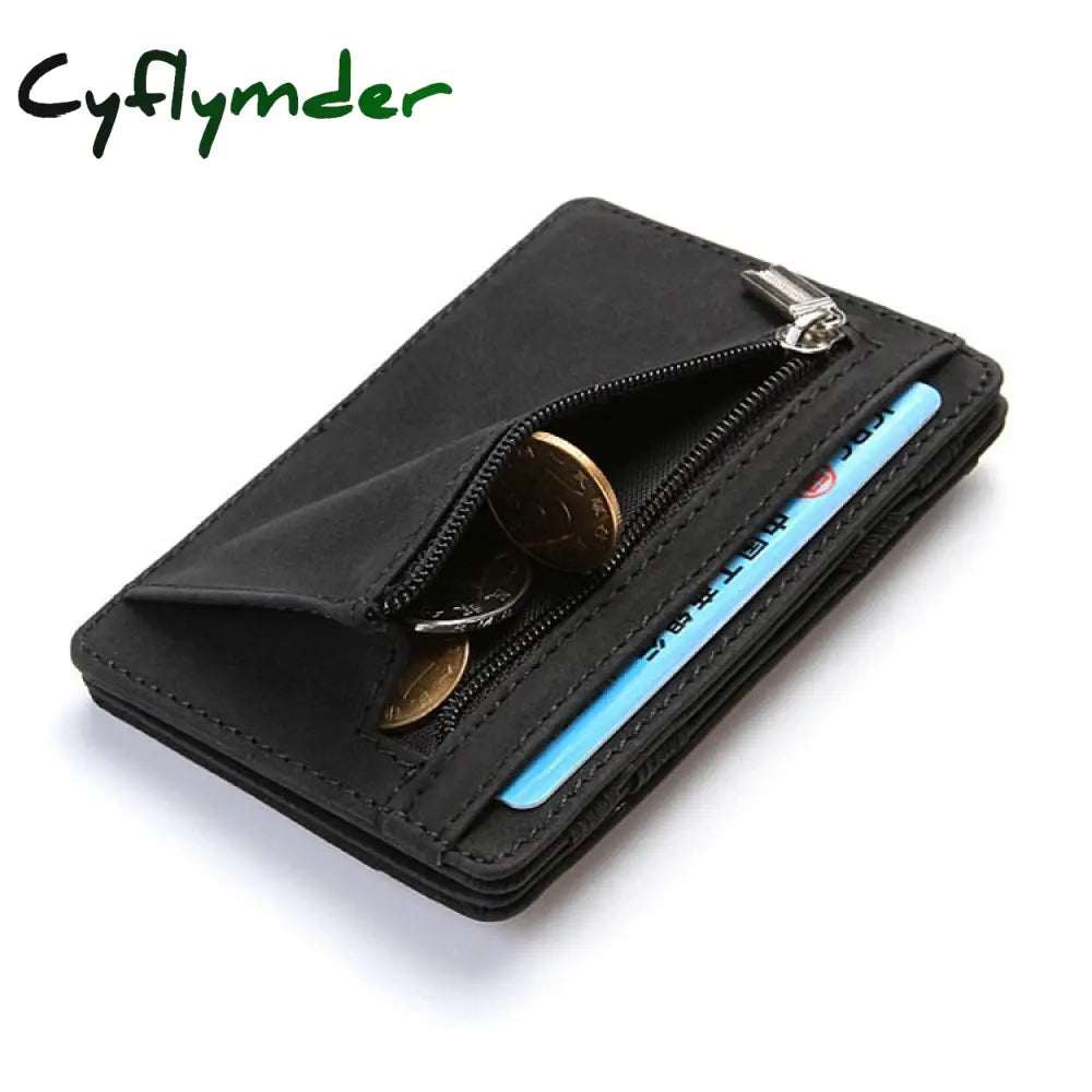 Cyflymder New Slim Men Male Pu Leather Mini Small Magic Wallets Ultra Thin Zipper Coin Purse Pouch