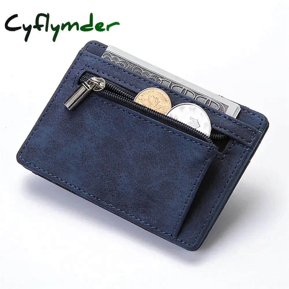 Cyflymder New Slim Men Male Pu Leather Mini Small Magic Wallets Ultra Thin Zipper Coin Purse Pouch