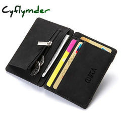 Cyflymder New Slim Men Male Pu Leather Mini Small Magic Wallets Ultra Thin Zipper Coin Purse Pouch