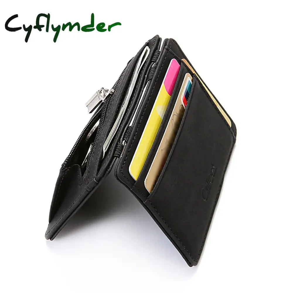 Cyflymder New Slim Men Male Pu Leather Mini Small Magic Wallets Ultra Thin Zipper Coin Purse Pouch