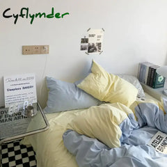 Cyflymder New Small Fresh Double Spell Light Blue Cheese Bed Sheet Four-piece Set Girl Heart Sunshine Dormitory Single