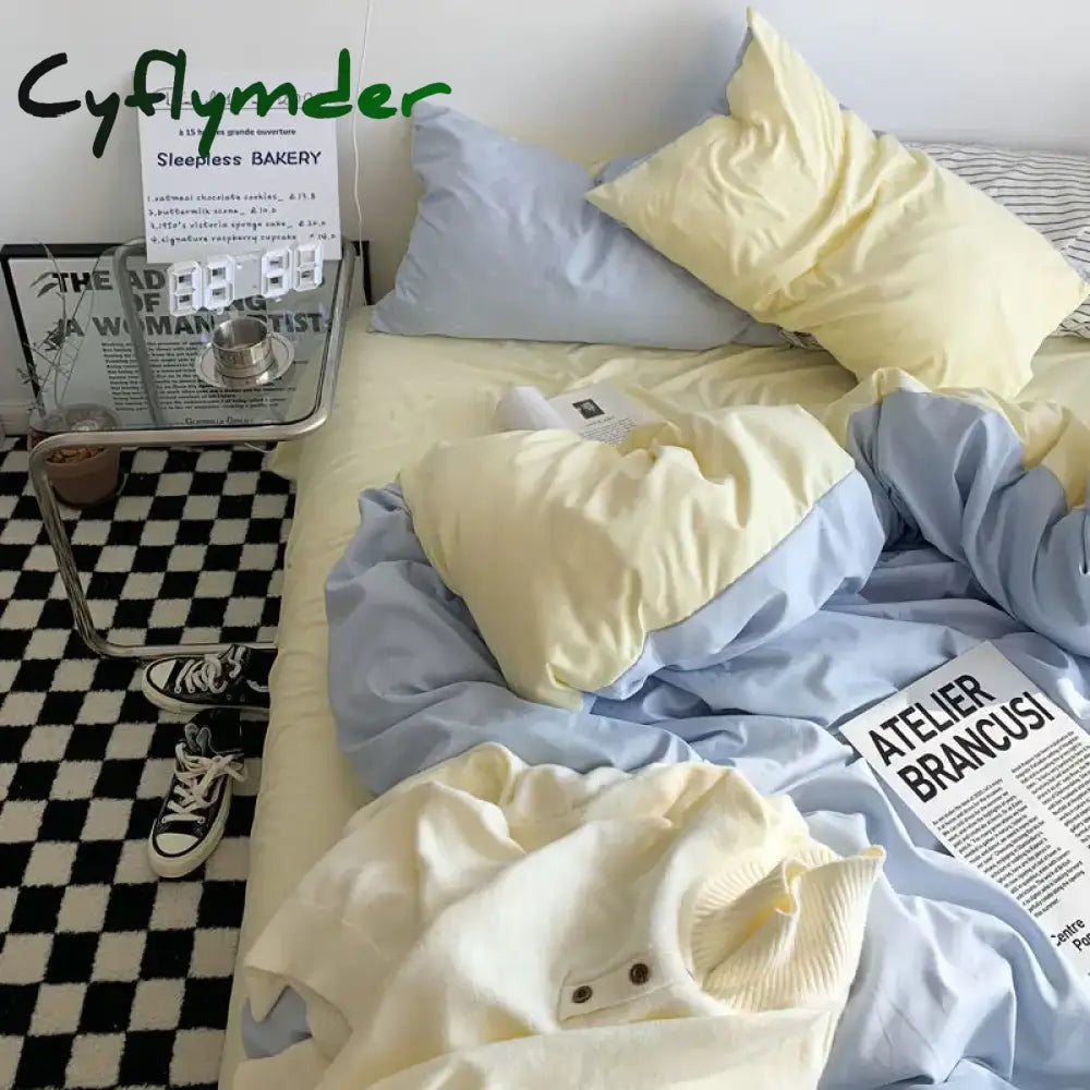 Cyflymder New Small Fresh Double Spell Light Blue Cheese Bed Sheet Four-piece Set Girl Heart Sunshine Dormitory Single