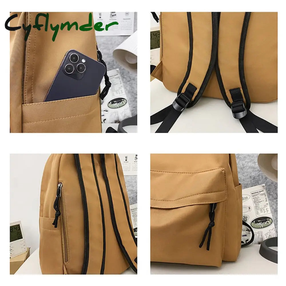 Cyflymder New Solid Color Large Backpack Young Girls Men Korean Style Kawaii School Bag Shoulder