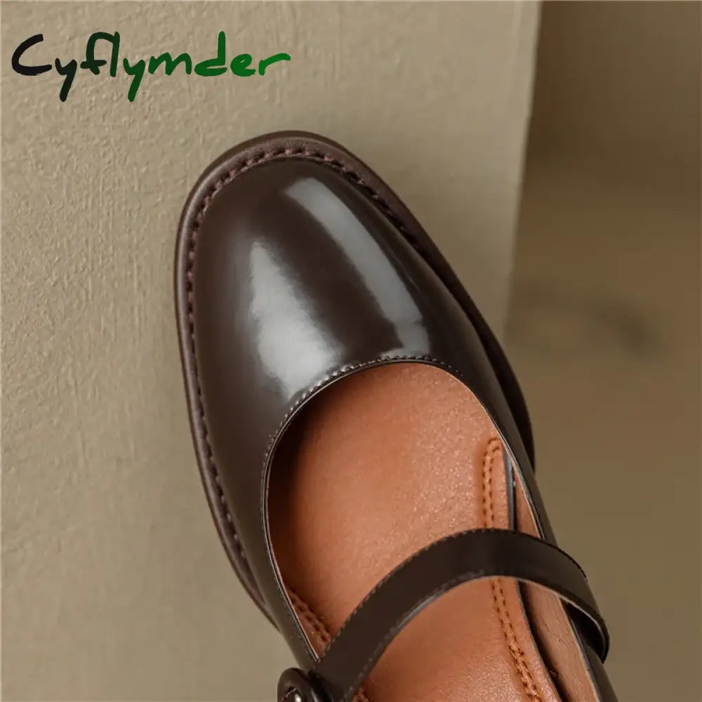 Cyflymder New Split Leather Mary Jane Women’s Shoes Buckle Shallow Heel Pumps Spring/Autumn