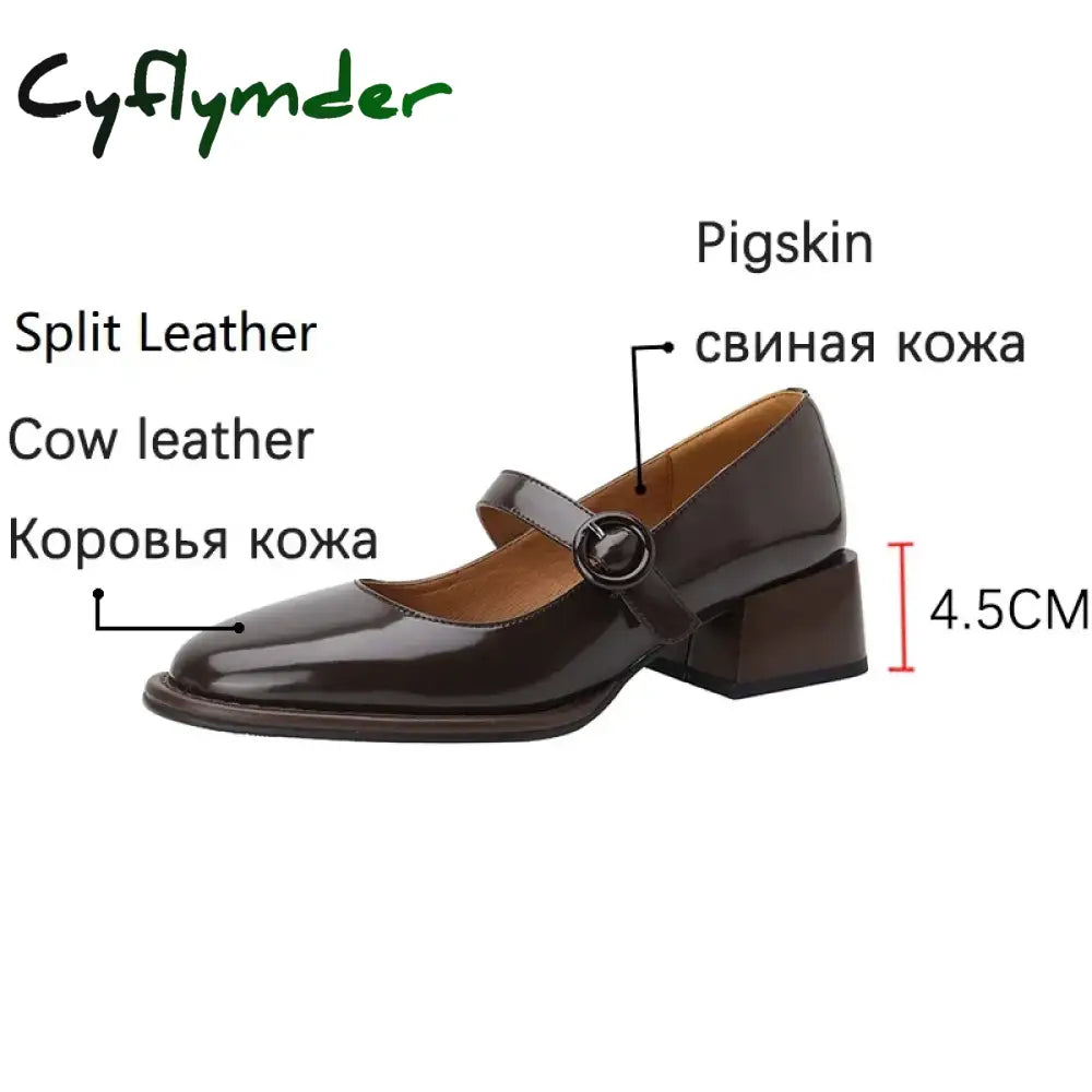 Cyflymder New Split Leather Mary Jane Women’s Shoes Buckle Shallow Heel Pumps Spring/Autumn