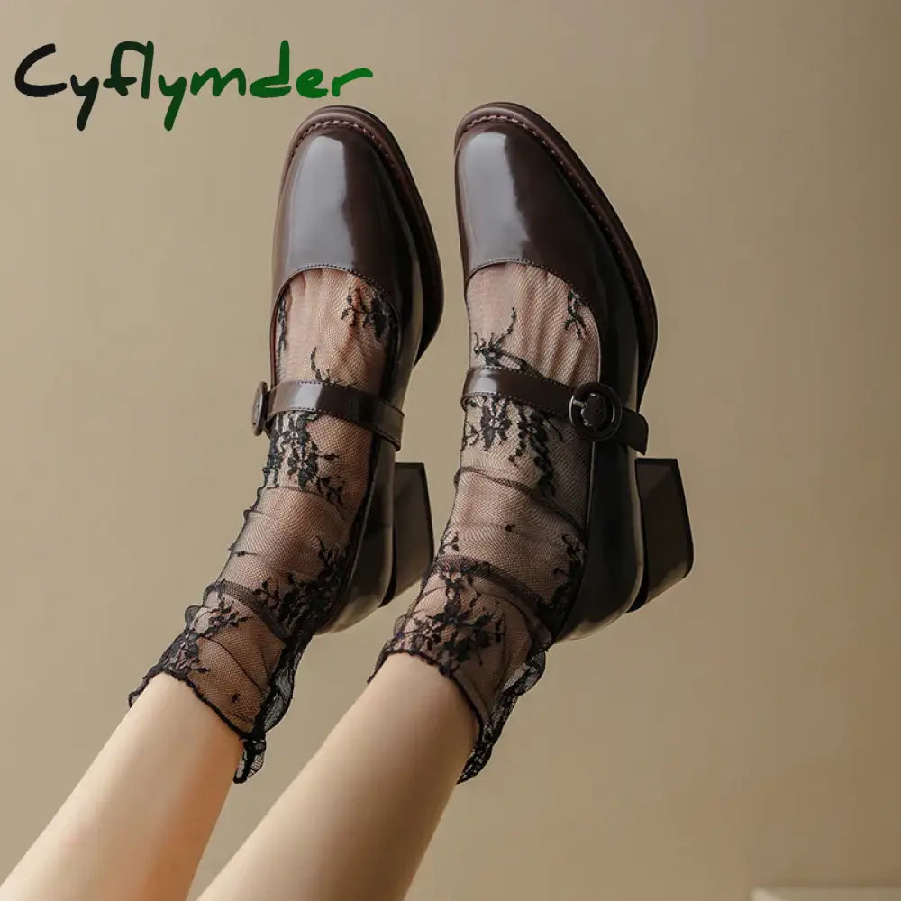 New Split Leather Mary Jane Women's Shoes  Buckle Shallow Heel Pumps Spring/Autumn Square Toe Shoes Woman Zapatos De Mujer
