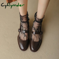Cyflymder New Split Leather Mary Jane Women’s Shoes Buckle Shallow Heel Pumps Spring/Autumn