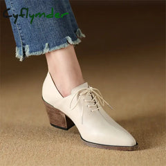 Spring Genuine Leather Women Shoes Pointed Toe Women Pumps Fashion High Heel Loafers Shoes for Women Chunky Heel Shoes Black