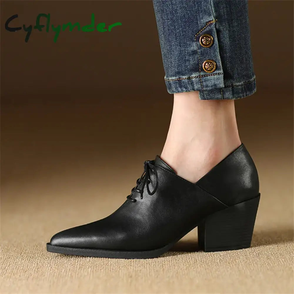 Cyflymder New Spring Genuine Leather Women Shoes Pointed Toe Pumps Fashion High Heel Loafers For