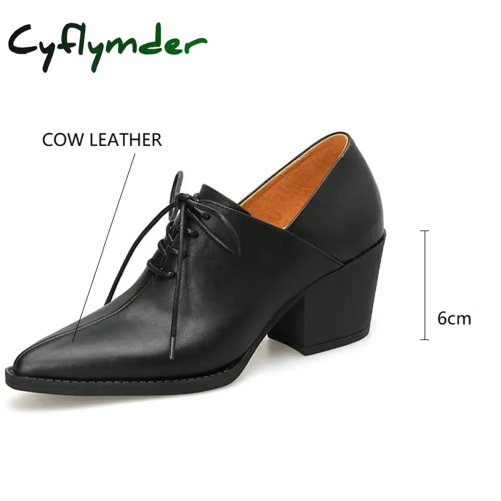 Cyflymder New Spring Genuine Leather Women Shoes Pointed Toe Pumps Fashion High Heel Loafers For