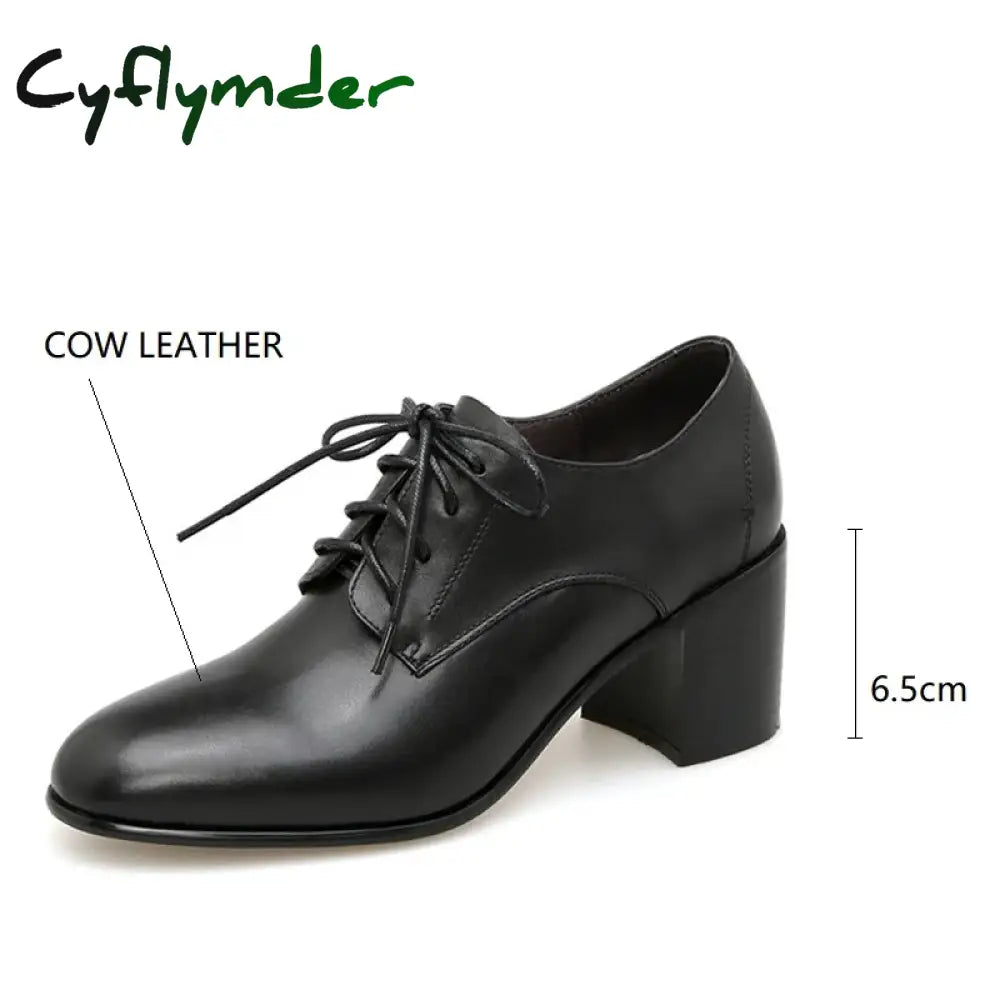 Cyflymder New Spring Genuine Leather Women Shoes Round Toe Pumps For High Heel Chunky Zapatos Mujer