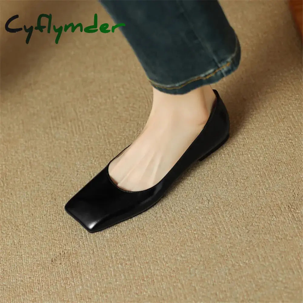 Cyflymder New Spring Sheepskin Women Shoes Square Toe Pumps Ballet For Zapatos De Mujer Concise Low