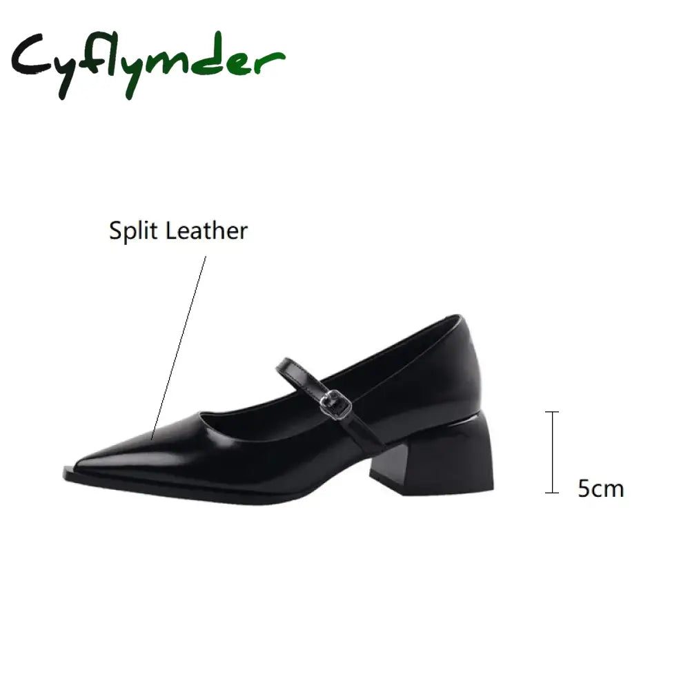 Cyflymder New Spring Split Leather Women Shoes Pointed Toe Pumps Fashion Retro Mary Jane For High