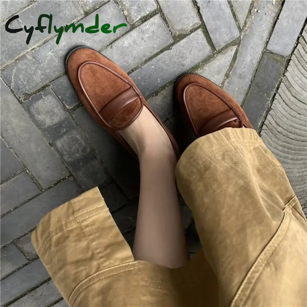 Cyflymder New Spring Suede Leather Women Shoes Casual Slip-On Loafers Comfortable Simple Round Toe