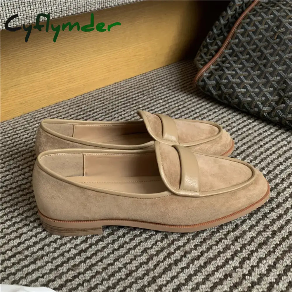 Cyflymder New Spring Suede Leather Women Shoes Casual Slip-On Loafers Comfortable Simple Round Toe