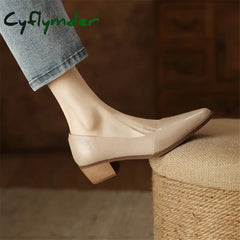 Cyflymder New Spring/Summer Women Shoes Pointed Toe Chunky Heel For Handmade Genuine Leather Pumps