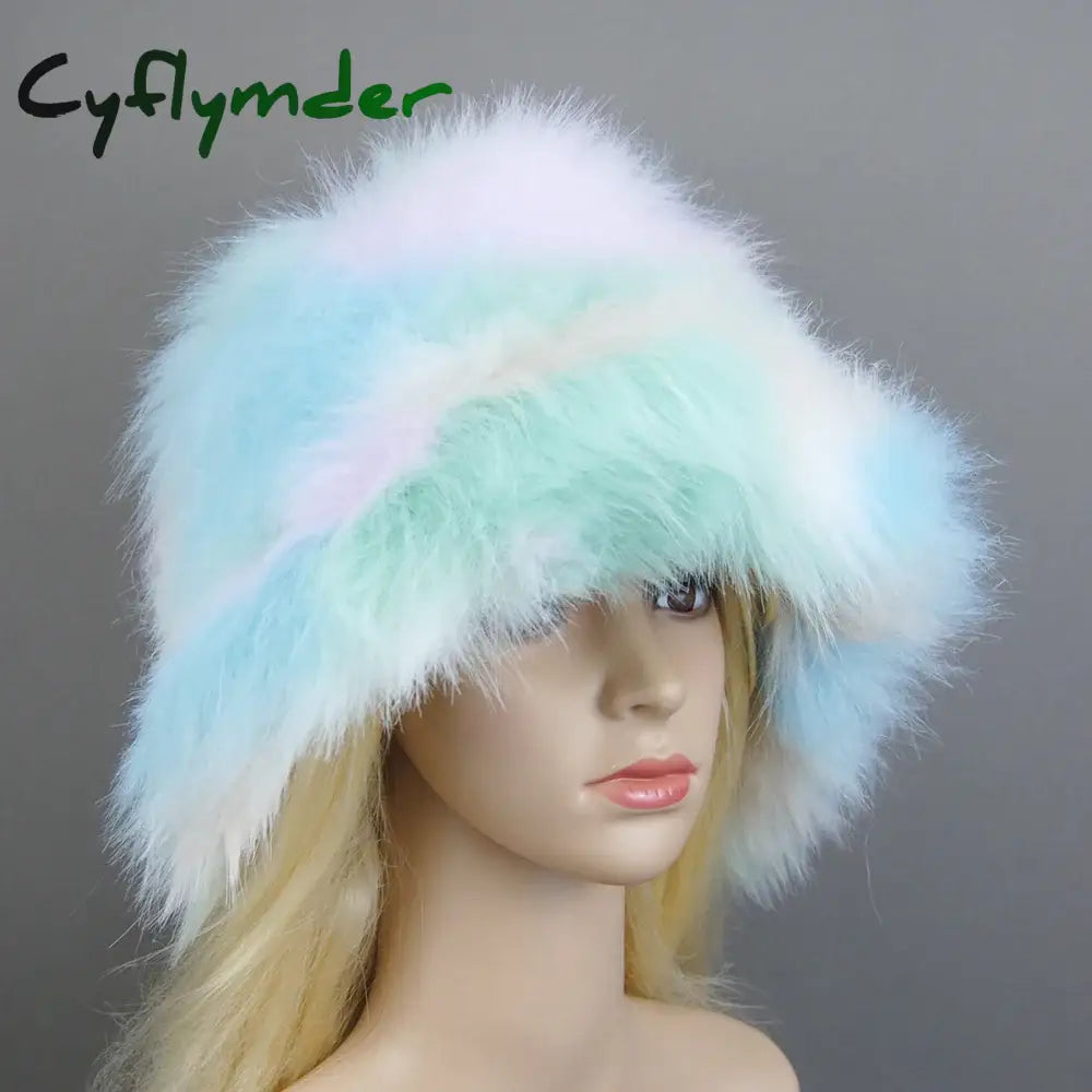 Cyflymder New Style Brand Fake Fox Fur Hats Super Soft Women Winter Hat Cotton Lining Warm Russian Fashion Ski Beanies