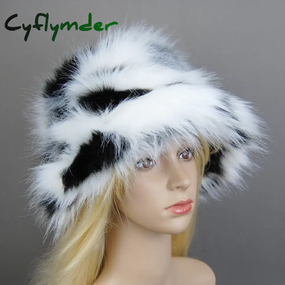 Cyflymder New Style Brand Fake Fox Fur Hats Super Soft Women Winter Hat Cotton Lining Warm Russian Fashion Ski Beanies