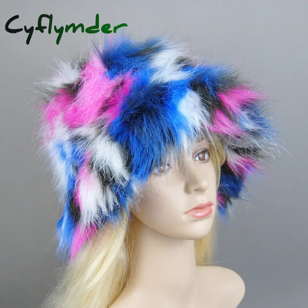 Cyflymder New Style Brand Fake Fox Fur Hats Super Soft Women Winter Hat Cotton Lining Warm Russian Fashion Ski Beanies