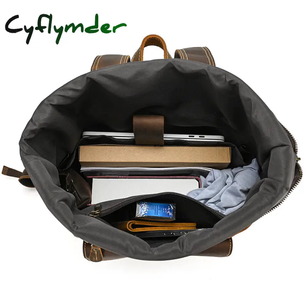 Cyflymder New Style Men’s Leather Backpack Vintage Fashion Men Male Travel Bag Laptop Bagpack For