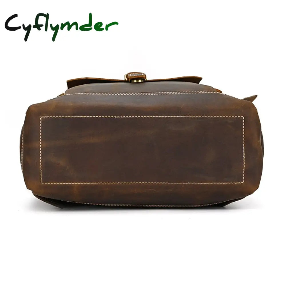 Cyflymder New Style Men’s Leather Backpack Vintage Fashion Men Male Travel Bag Laptop Bagpack For