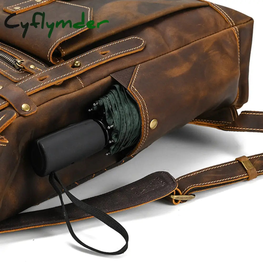 Cyflymder New Style Men’s Leather Backpack Vintage Fashion Men Male Travel Bag Laptop Bagpack For