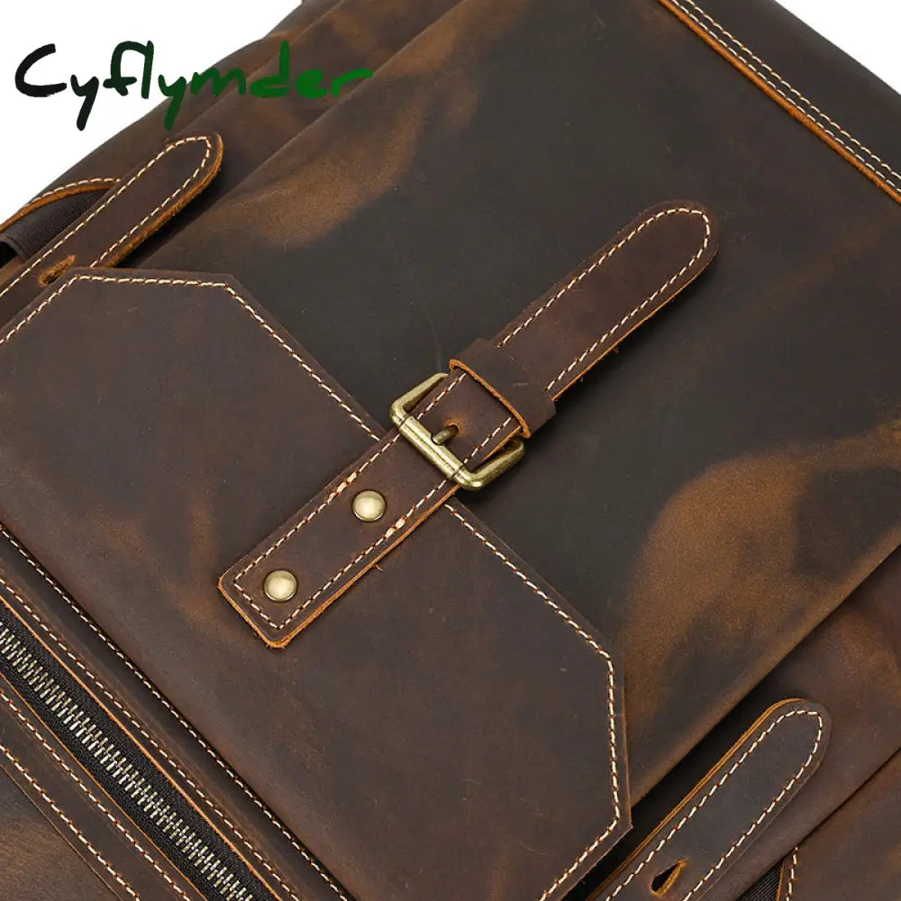 Cyflymder New Style Men’s Leather Backpack Vintage Fashion Men Male Travel Bag Laptop Bagpack For