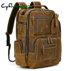 Cyflymder New Style Men’s Leather Backpack Vintage Fashion Men Male Travel Bag Laptop Bagpack For