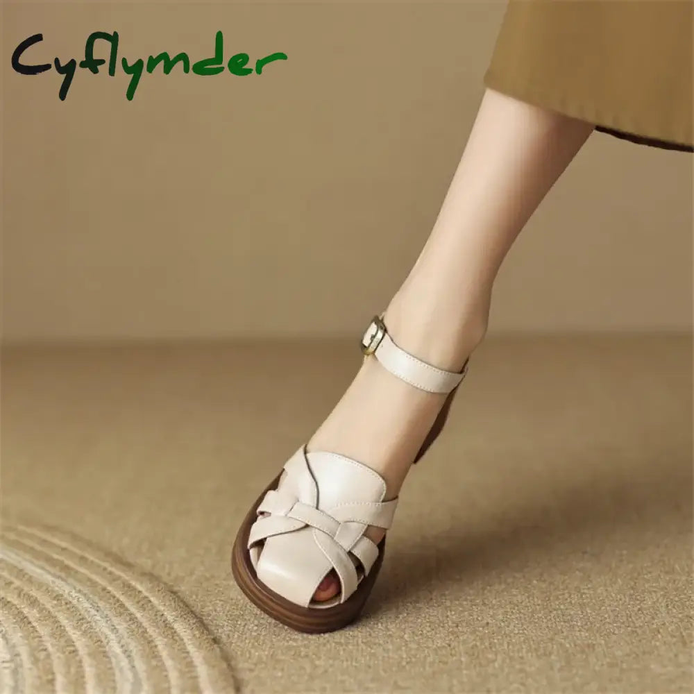 Cyflymder New Summer Sandals Cow Leather Luxury Roman Casual Buckle Strap Shoes Gladiator Thick