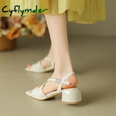 Cyflymder New Summer Sandals Fashion Versatile Light Luxury Square Toe Chunky Heels For Women