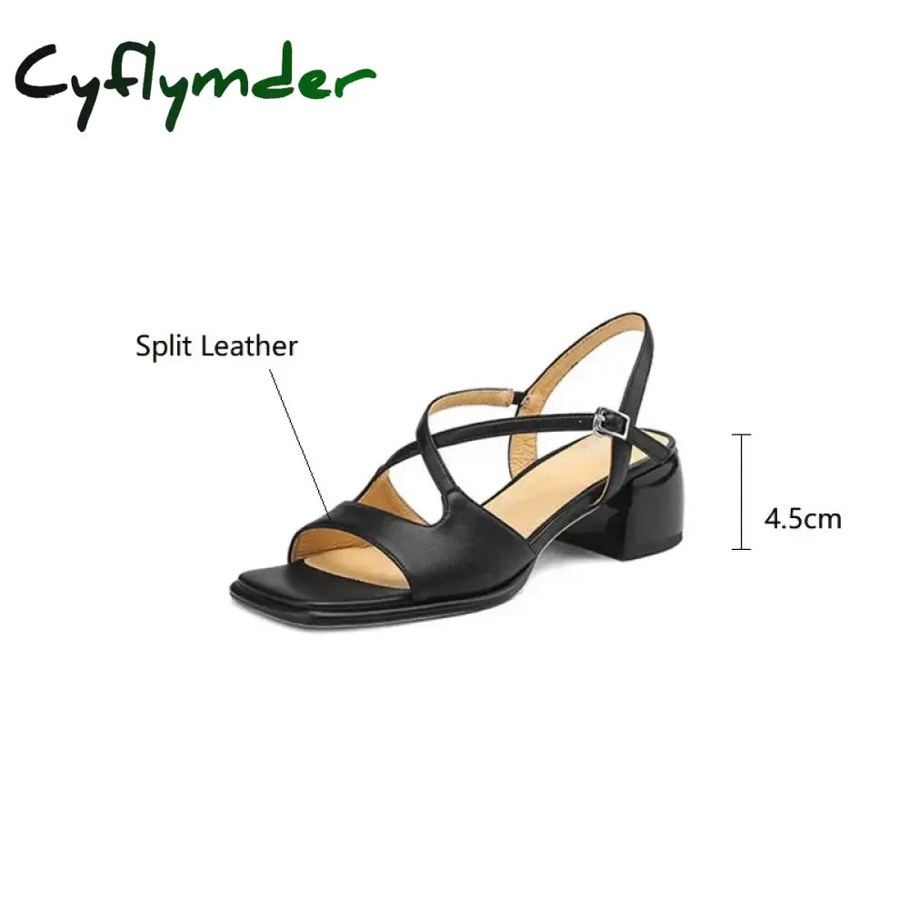 Cyflymder New Summer Sandals Fashion Versatile Light Luxury Square Toe Chunky Heels For Women