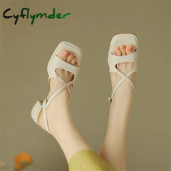 Cyflymder New Summer Sandals Fashion Versatile Light Luxury Square Toe Chunky Heels For Women