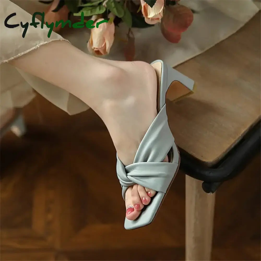 Cyflymder New Summer Slippers Women Square Toe Sandals Cross Strap Soft Open For Handmade High Heels