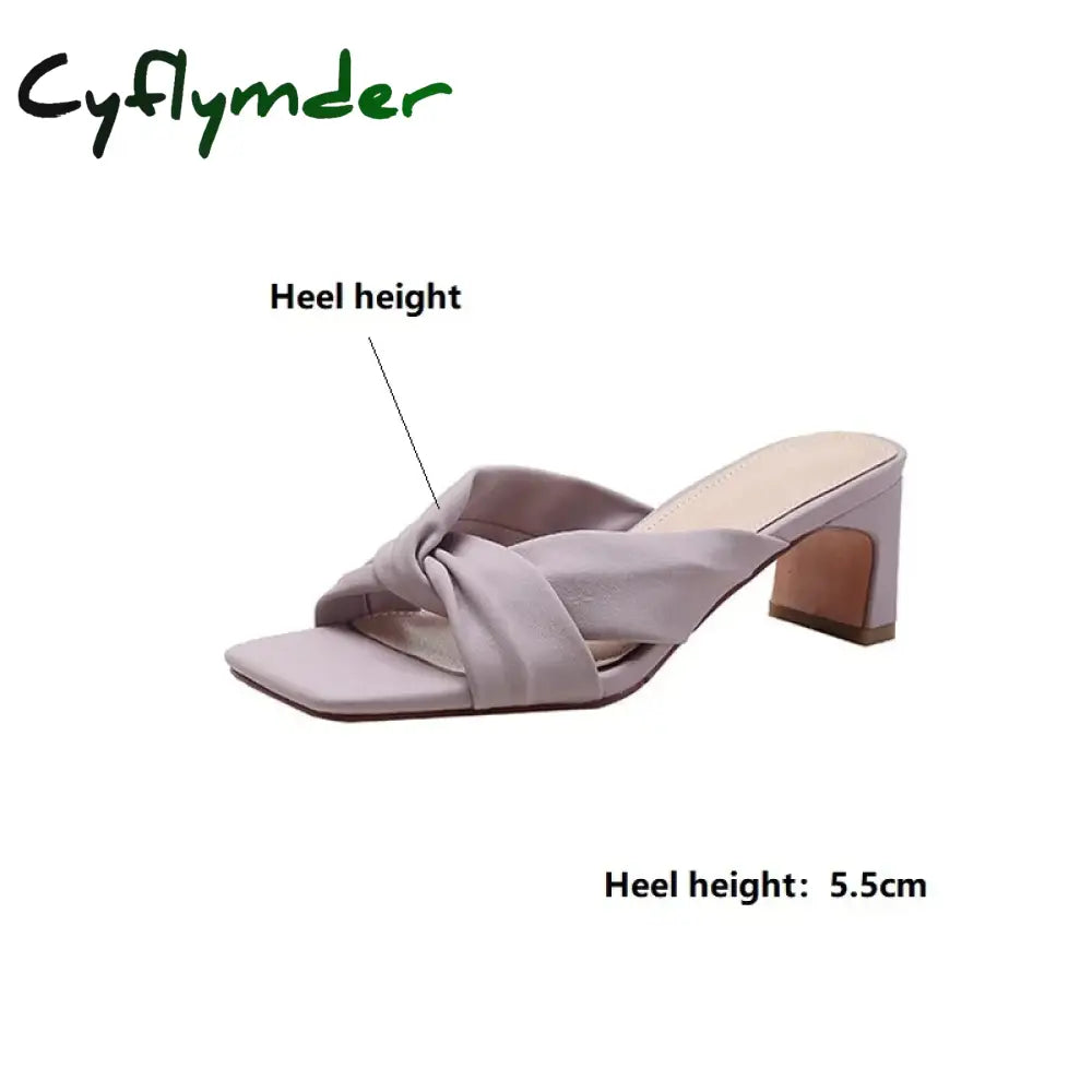 Cyflymder New Summer Slippers Women Square Toe Sandals Cross Strap Soft Open For Handmade High Heels