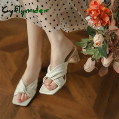 Cyflymder New Summer Slippers Women Square Toe Sandals Cross Strap Soft Open For Handmade High Heels