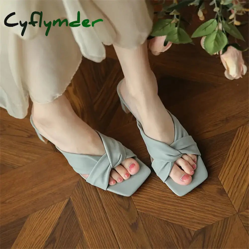Cyflymder New Summer Slippers Women Square Toe Sandals Cross Strap Soft Open For Handmade High Heels