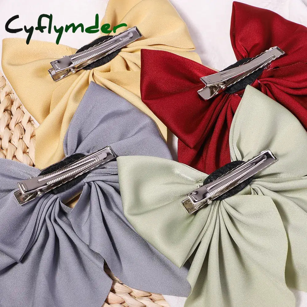 Cyflymder New Sweet Bow Hairpins Solid Color Bowknot Hair Clips For Girls Satin Butterfly Barrettes