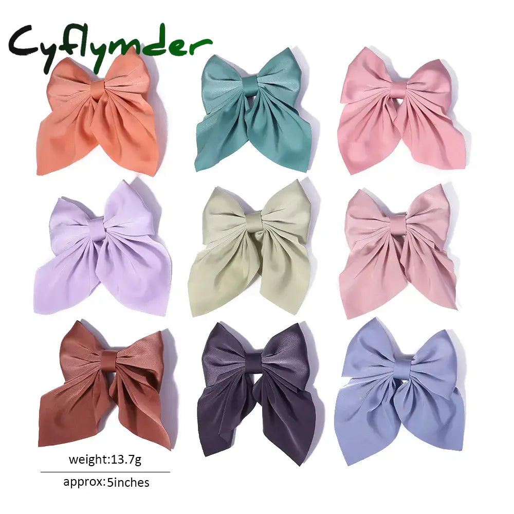 Cyflymder New Sweet Bow Hairpins Solid Color Bowknot Hair Clips For Girls Satin Butterfly Barrettes