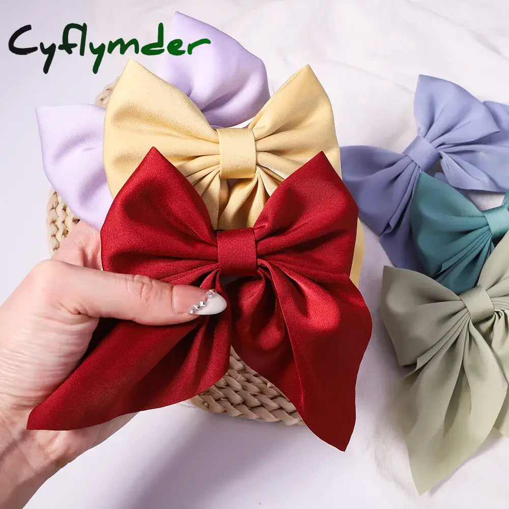 Cyflymder New Sweet Bow Hairpins Solid Color Bowknot Hair Clips For Girls Satin Butterfly Barrettes