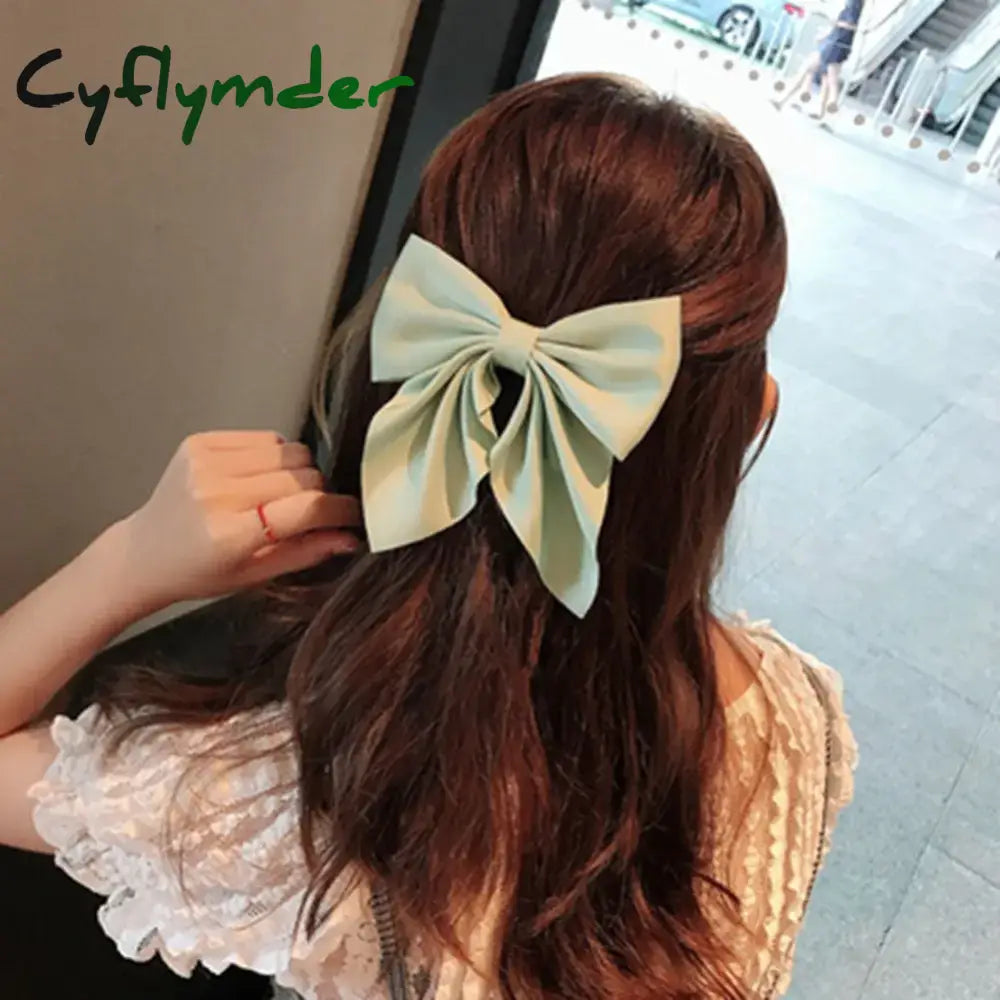 Cyflymder New Sweet Bow Hairpins Solid Color Bowknot Hair Clips For Girls Satin Butterfly Barrettes