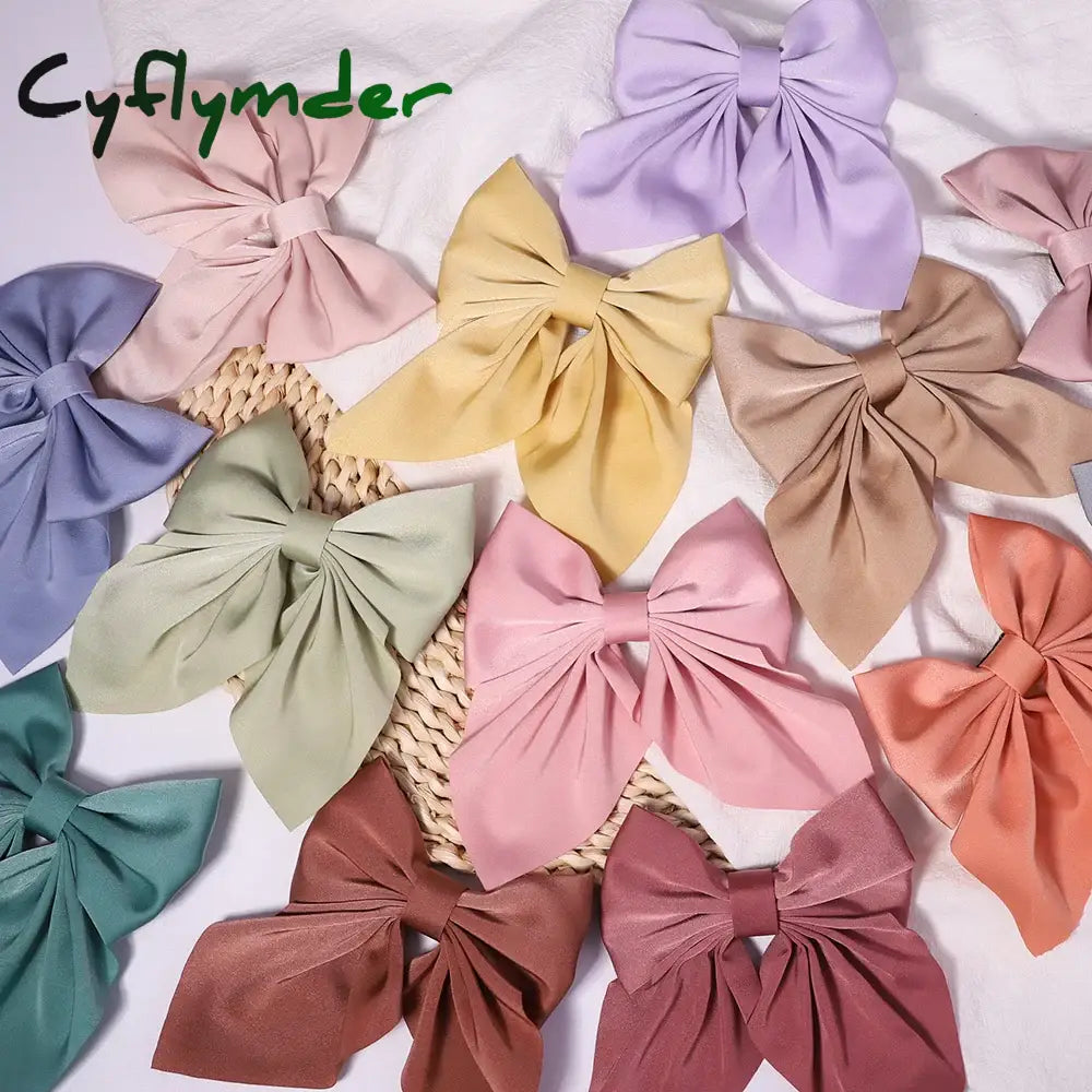 Cyflymder New Sweet Bow Hairpins Solid Color Bowknot Hair Clips For Girls Satin Butterfly Barrettes