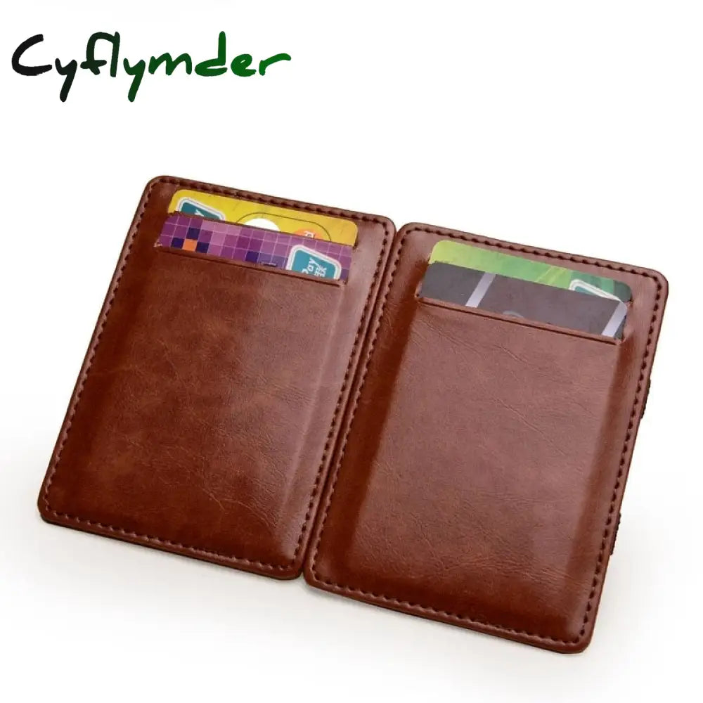 Cyflymder New Thin Vertical Men Wallet Small Pu Leather Elastic Ribbon Purse Mini Solid Id Card