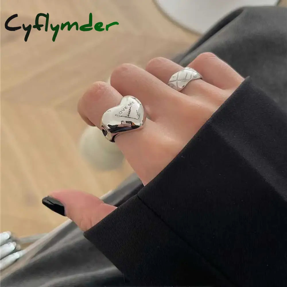 Cyflymder New Trendy Silver Color Rings Women Accessories Elegant Simple Smooth Love Heart Party