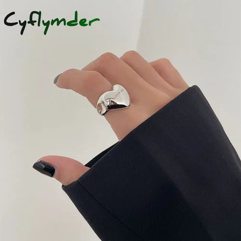 Cyflymder New Trendy Silver Color Rings Women Accessories Elegant Simple Smooth Love Heart Party