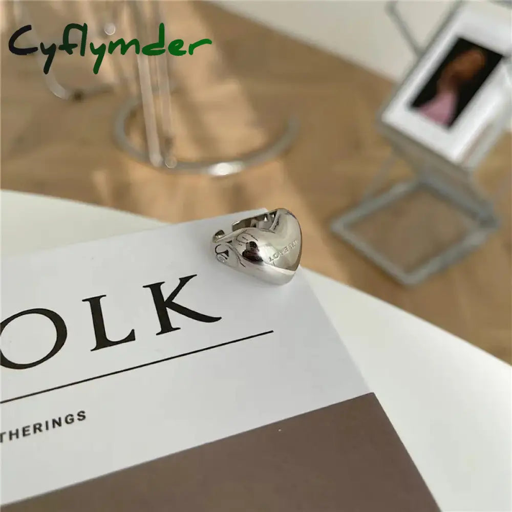 Cyflymder New Trendy Silver Color Rings Women Accessories Elegant Simple Smooth Love Heart Party