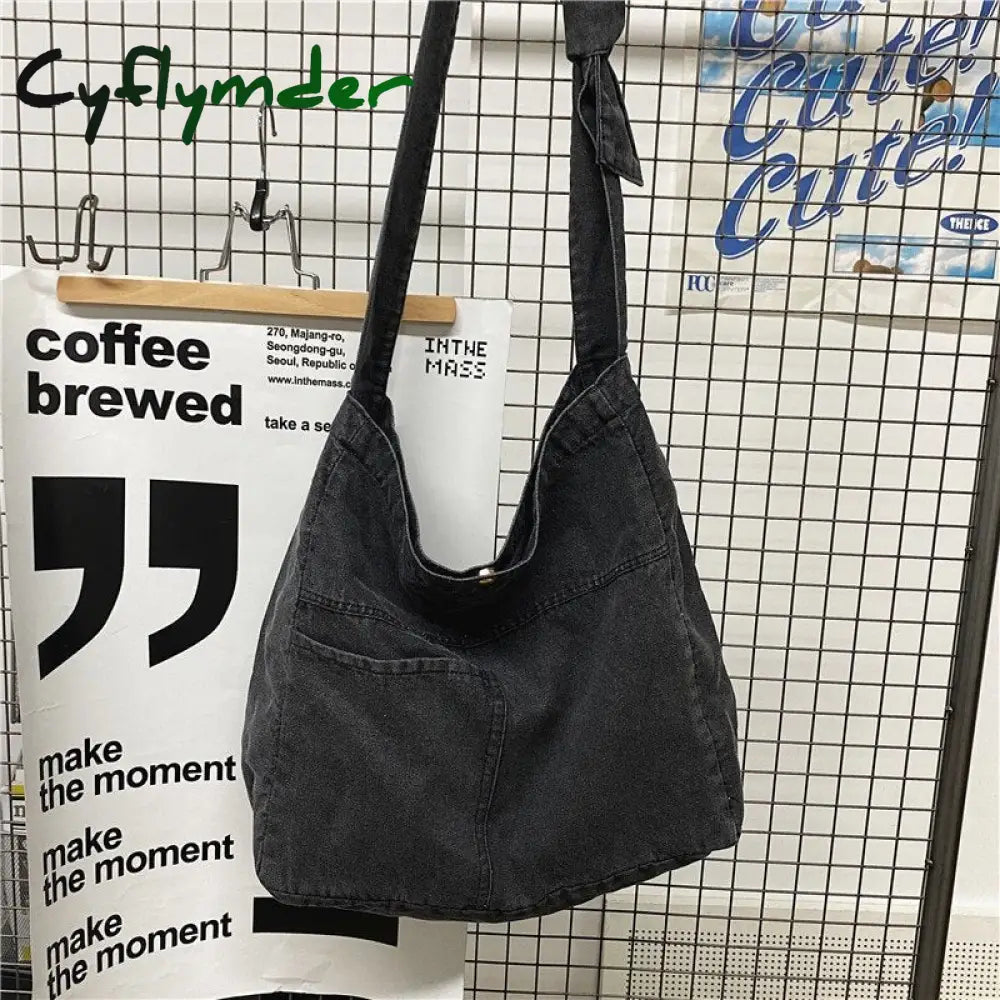 Cyflymder New Vintage Denim Shoulder Bags Women Simple Jeans Blue Handbag Large Capacity Fashion