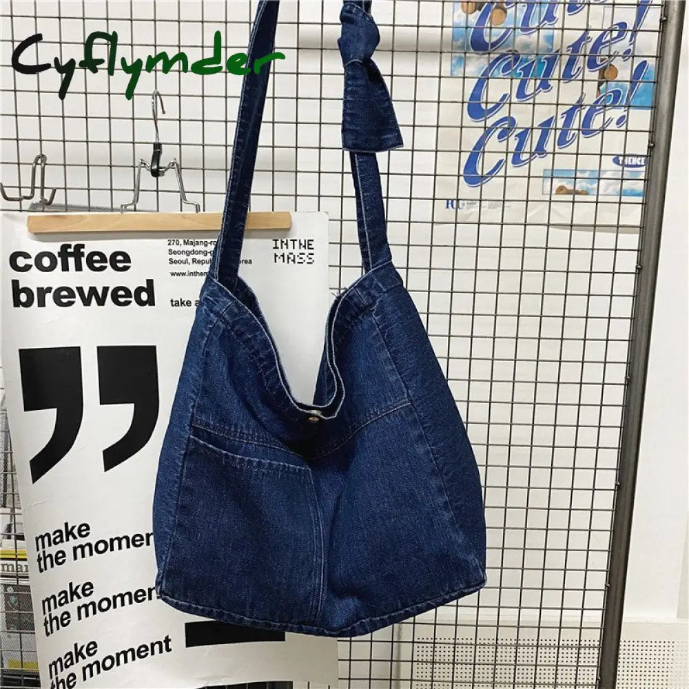 Cyflymder New Vintage Denim Shoulder Bags Women Simple Jeans Blue Handbag Large Capacity Fashion