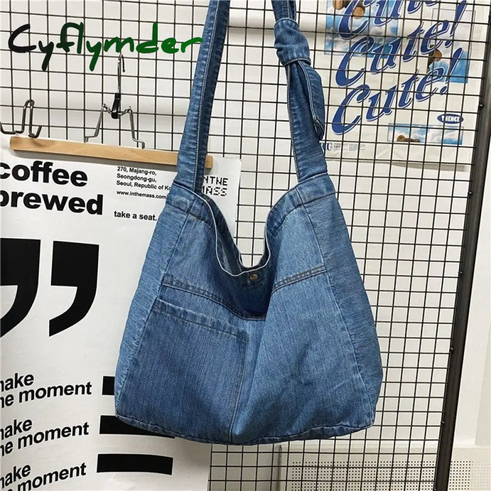 Cyflymder New Vintage Denim Shoulder Bags Women Simple Jeans Blue Handbag Large Capacity Fashion